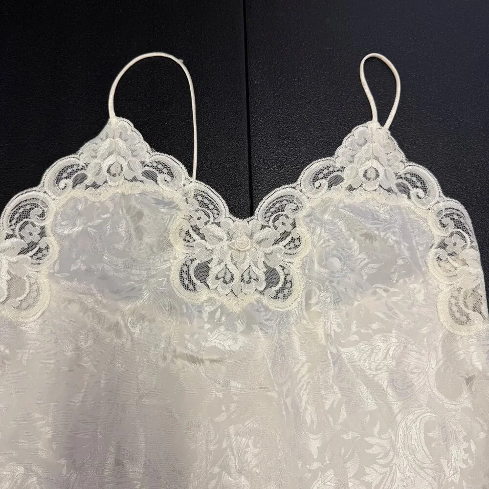 VTG Lucie Ann II Ivory Lace Slip Dress USA  Romantic Lingerie Nightgown Set MED - Picture 4 of 12